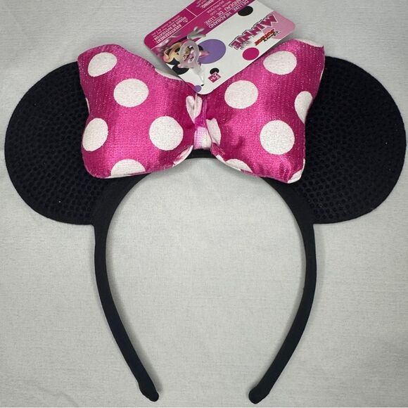 Minnie Mouse Disney Ears with Pink & White Polka Dot Bow - Picture 1 of 4